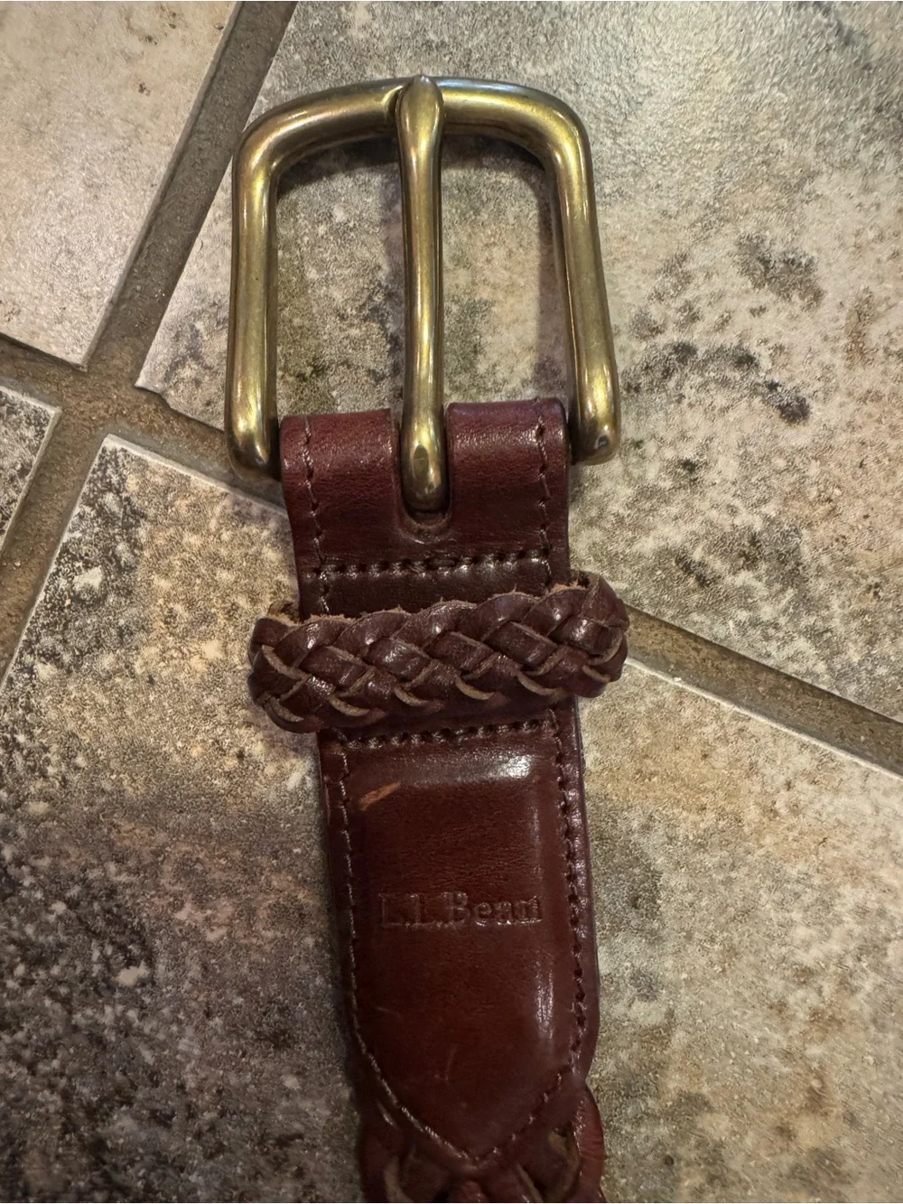 L.L.Bean braided leather belt with a gold-tone brass buckle 36” brown